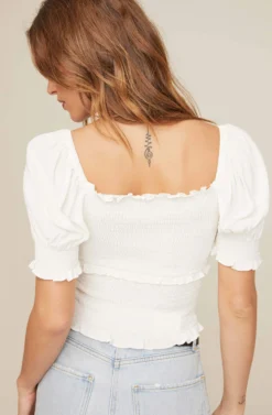 Glenna Smocked Top -Barbie Clothing Shop ACT15411 WHITE 6A scaled