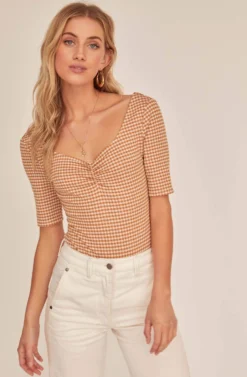 Diem Gingham Bodysuit -Barbie Clothing Shop ACT15811 TAN WHITE GINGHAM 2A scaled