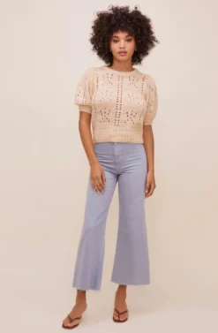 Songstress Pointelle Short Sleeve Sweater -Barbie Clothing Shop ACT16092 YELLOW ORANGEMULTI 1 scaled