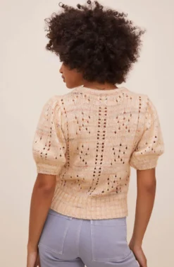 Songstress Pointelle Short Sleeve Sweater -Barbie Clothing Shop ACT16092 YELLOW ORANGEMULTI 7 scaled