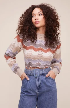 Emma Chevron Sweater -Barbie Clothing Shop ACT16173 TAUPE BLUE MULTI 2 scaled