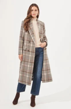 Raquel Plaid Double Breasted Coat -Barbie Clothing Shop ACT16283B GREY BROWNPLAID 1 scaled