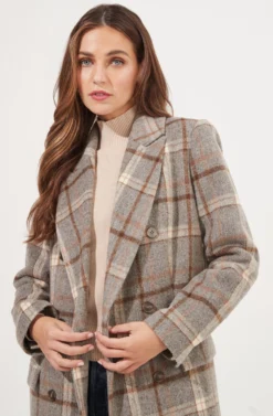 Raquel Plaid Double Breasted Coat -Barbie Clothing Shop ACT16283B GREY BROWNPLAID 3 scaled