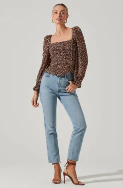 Tonina Floral Puff Sleeve Top -Barbie Clothing Shop ACT16469C BROWNIVORYDITSY 2 scaled