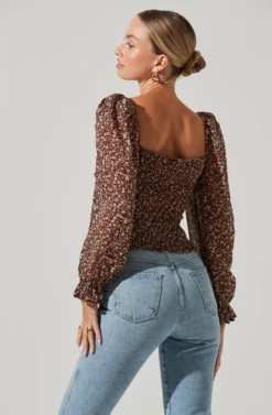 Tonina Floral Puff Sleeve Top -Barbie Clothing Shop ACT16469C BROWNIVORYDITSY 4 scaled