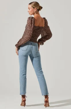 Tonina Floral Puff Sleeve Top -Barbie Clothing Shop ACT16469C BROWNIVORYDITSY 5 scaled