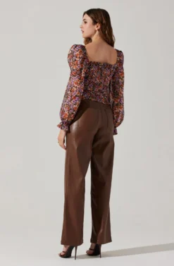 Tonina Floral Square Neck Puff Sleeve Top -Barbie Clothing Shop ACT16469C ORANGEPURPLEFLORAL 4 scaled