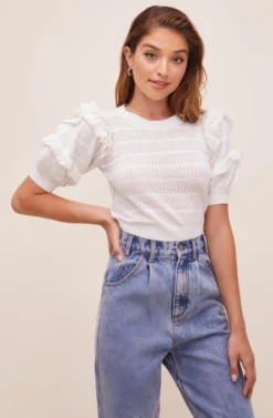 Sonora Pointelle Puff Sleeve Sweater