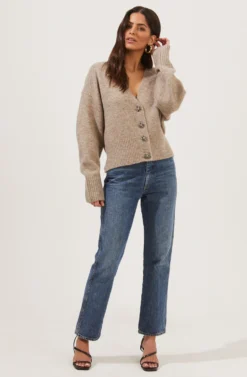 Belmont Button Down Cardigan -Barbie Clothing Shop ACT16728 TAUPEGREYMARL 1 scaled