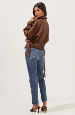 Rubia Faux Leather Moto Jacket -Barbie Clothing Shop ACT16740 BROWN 5 scaled