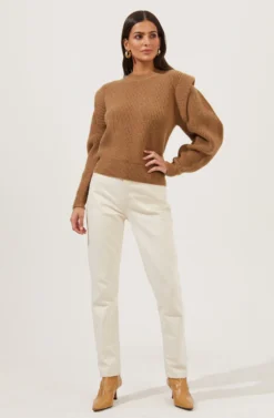 Romina Statement Sleeve Knit Sweater -Barbie Clothing Shop ACT16741 CAMEL 1 scaled