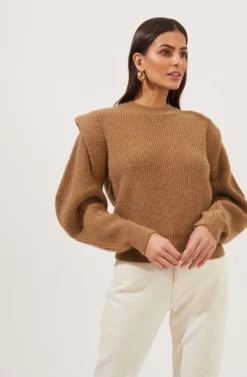 Romina Statement Sleeve Knit Sweater -Barbie Clothing Shop ACT16741 CAMEL 2 scaled