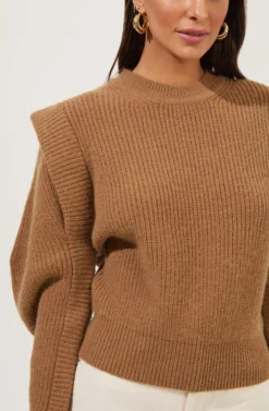 Romina Statement Sleeve Knit Sweater -Barbie Clothing Shop ACT16741 CAMEL 3 scaled