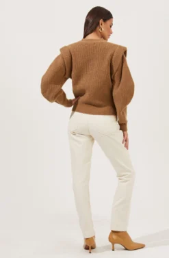 Romina Statement Sleeve Knit Sweater -Barbie Clothing Shop ACT16741 CAMEL 4 scaled