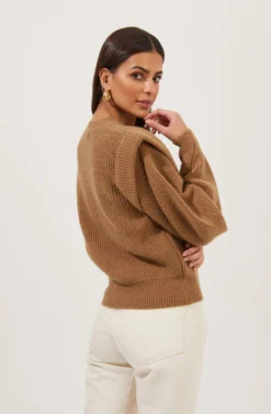Romina Statement Sleeve Knit Sweater -Barbie Clothing Shop ACT16741 CAMEL 5 scaled