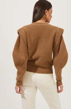 Romina Statement Sleeve Knit Sweater -Barbie Clothing Shop ACT16741 CAMEL 6 scaled