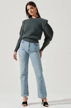 Romina Statement Sleeve Knit Sweater -Barbie Clothing Shop ACT16741 SLATE 1 scaled