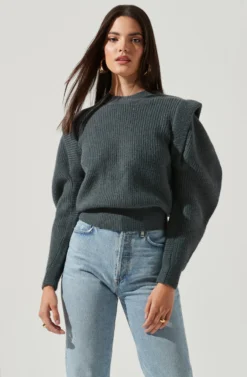 Romina Statement Sleeve Knit Sweater -Barbie Clothing Shop ACT16741 SLATE 2 scaled