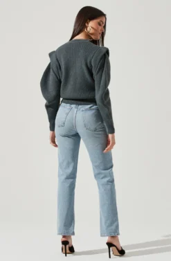 Romina Statement Sleeve Knit Sweater -Barbie Clothing Shop ACT16741 SLATE 3 scaled