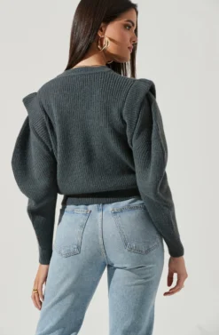 Romina Statement Sleeve Knit Sweater -Barbie Clothing Shop ACT16741 SLATE 4 scaled