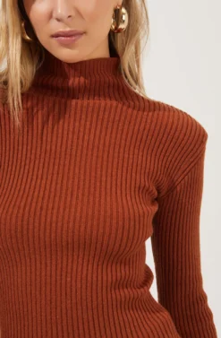 Marli Ribbed Turtleneck Sweater -Barbie Clothing Shop ACT16808 RUST 3 scaled
