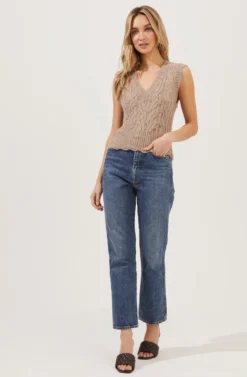 Medina Cable Knit Sweater Vest -Barbie Clothing Shop ACT16821 BEIGE 1 scaled