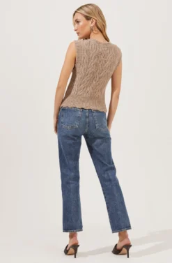 Medina Cable Knit Sweater Vest -Barbie Clothing Shop ACT16821 BEIGE 5 scaled