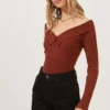 Nola Deep V Neck Ribbed Long Sleeve Bodysuit