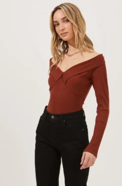 Nola Deep V Neck Ribbed Long Sleeve Bodysuit