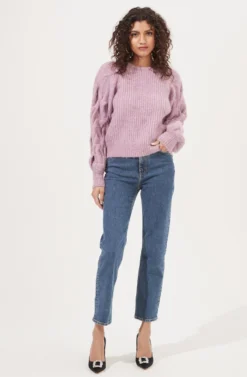 Lizette Cable Knit Statement Sleeve Sweater -Barbie Clothing Shop ACT16879 LILAC 1 scaled