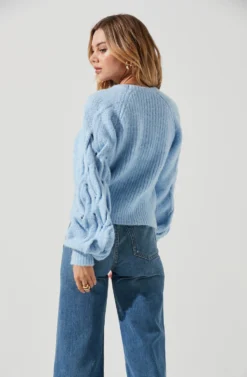 Lizette Cable Knit Statement Sleeve Sweater -Barbie Clothing Shop ACT16879 SKYBLUE 6 scaled