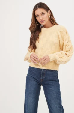 Lizette Cable Knit Statement Sleeve Sweater -Barbie Clothing Shop ACT16879 YELLOW 2 scaled