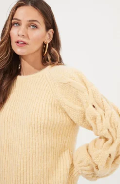 Lizette Cable Knit Statement Sleeve Sweater -Barbie Clothing Shop ACT16879 YELLOW 3 scaled