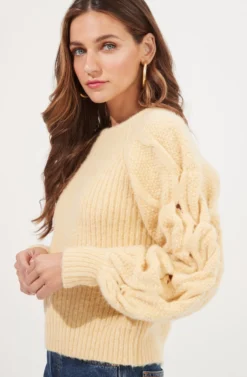 Lizette Cable Knit Statement Sleeve Sweater -Barbie Clothing Shop ACT16879 YELLOW 4 scaled