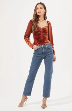 Vanya Ruched Velvet Top -Barbie Clothing Shop ACT16883 RUST 1 scaled