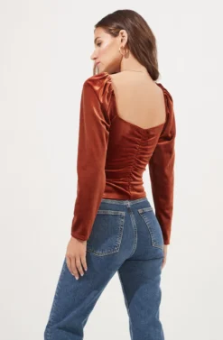Vanya Ruched Velvet Top -Barbie Clothing Shop ACT16883 RUST 5 scaled