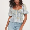 Clairemont Floral Bustier Puff Sleeve Peplum Top