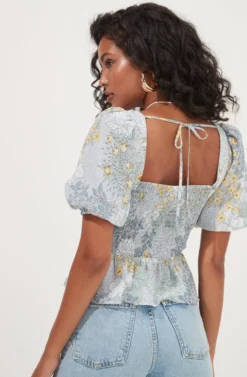 Clairemont Floral Bustier Puff Sleeve Peplum Top -Barbie Clothing Shop ACT16963 BLUEMULTIFLORAL 5 scaled