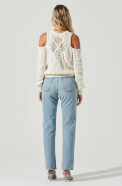 Mar Vista Cold Shoulder Cutout Cable Knit Sweater -Barbie Clothing Shop ACT16998 CREAM 4 scaled