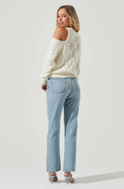 Mar Vista Cold Shoulder Cutout Cable Knit Sweater -Barbie Clothing Shop ACT16998 CREAM 5 scaled
