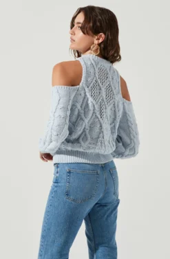Mar Vista Cold Shoulder Cutout Cable Knit Sweater -Barbie Clothing Shop ACT16998 LIGHTBLUE 6 scaled