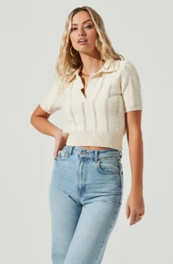 Cambria Pointelle Knit Short Sleeve Sweater