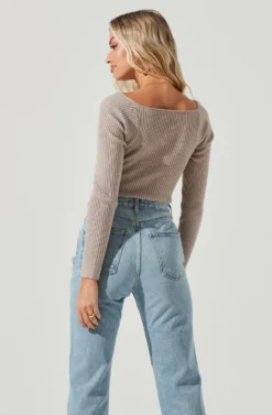 Silverlake Ribbed Knit Long Sleeve Bodysuit -Barbie Clothing Shop ACT17009 TAUPE 4 scaled