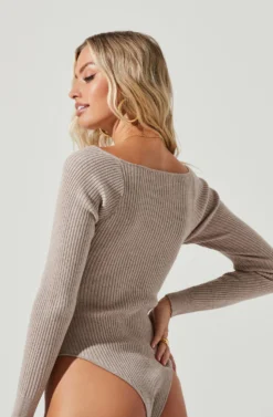 Silverlake Ribbed Knit Long Sleeve Bodysuit -Barbie Clothing Shop ACT17009 TAUPE 6 scaled