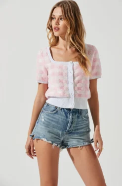 Mindy Checkered Terry Cloth Sweater