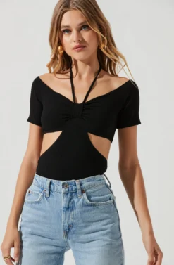 Monterey Halter Neck Cutout Bodysuit -Barbie Clothing Shop ACT17210 BLACK 1227 scaled