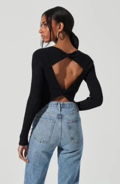 Lynette Ribbed Knit Open Back Sweater