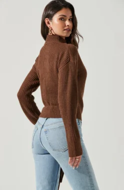 Sora Mock Neck Cutout Tie Waist Sweater -Barbie Clothing Shop ACT17261 BROWN 0815 7 scaled