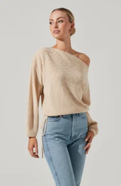 Brooklyn Off Shoulder Sweater -Barbie Clothing Shop ACT17273 CREAM 12421 scaled