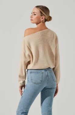 Brooklyn Off Shoulder Sweater -Barbie Clothing Shop ACT17273 CREAM 12501 scaled